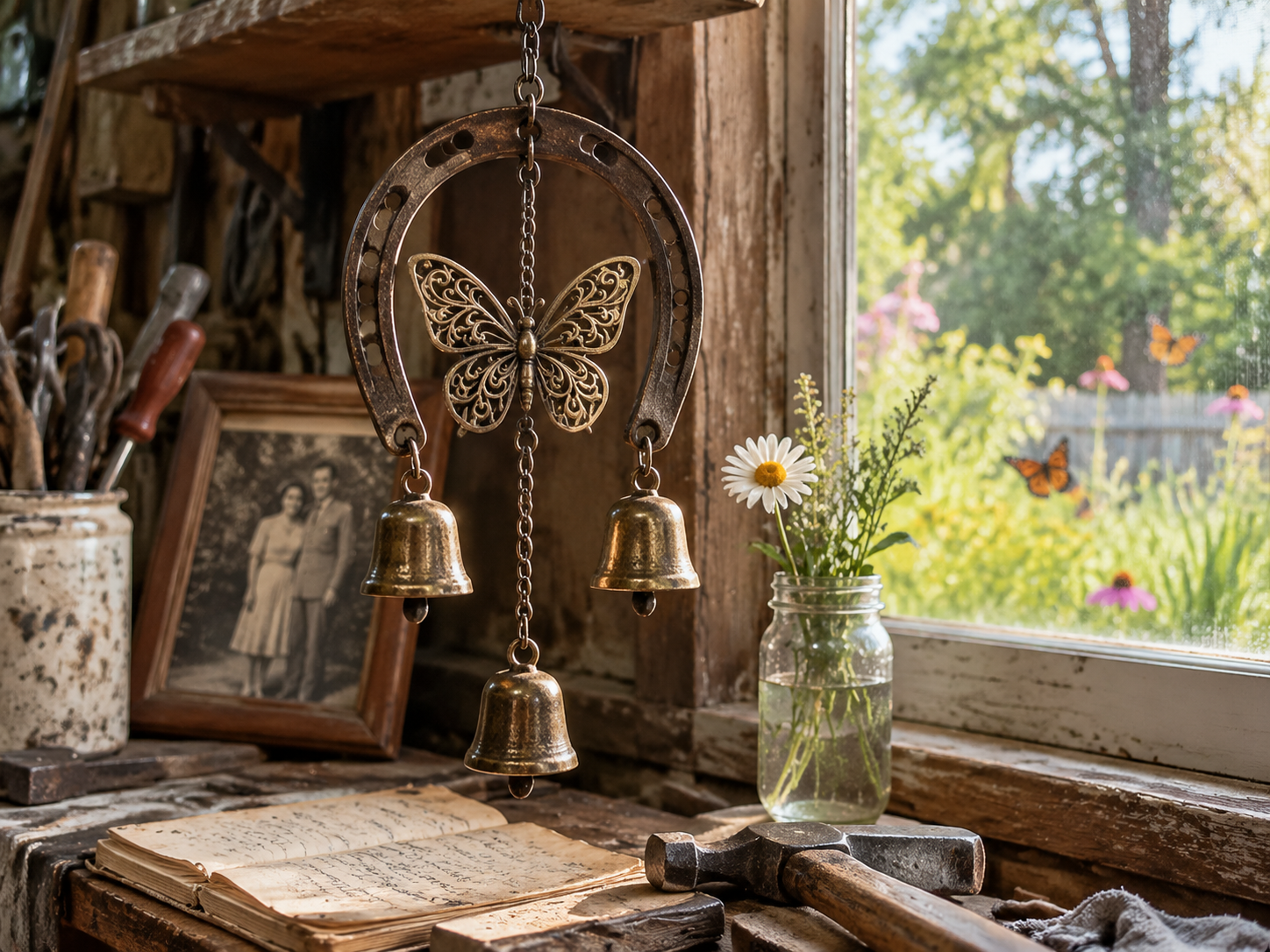 Horseshoe butterfly wind chime design