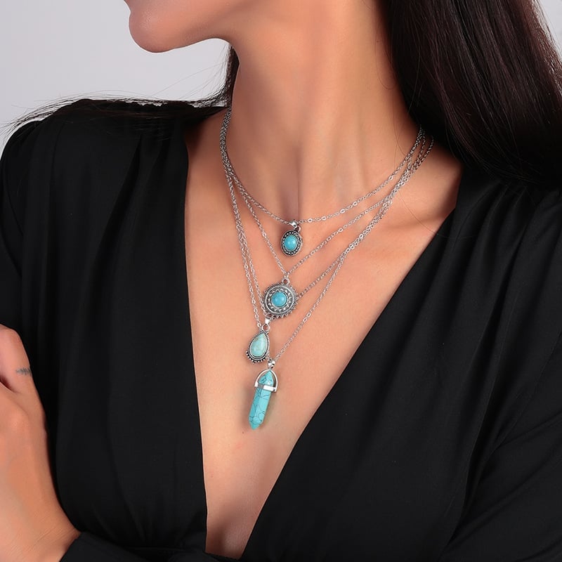 925 Turquoise Layered Drop Necklace
