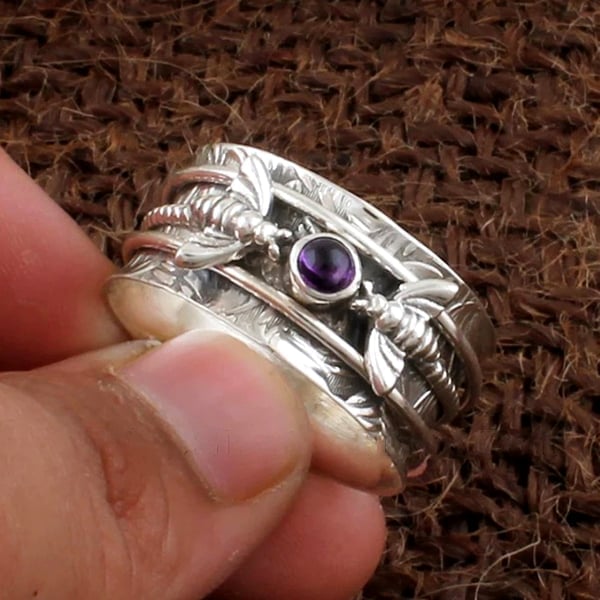 925 Bee Purple Gemstone Meditation Ring