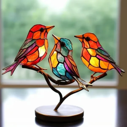💕Handmade Colorful Birds on Branch Desktop Ornaments🐦