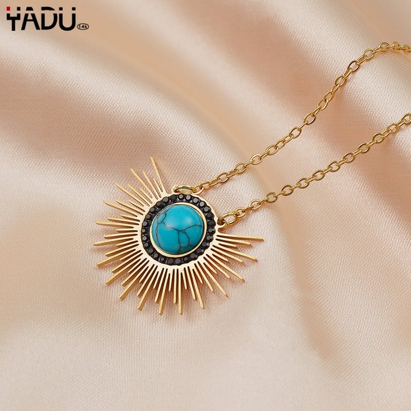 925 Gold sunflower turquoise pendant