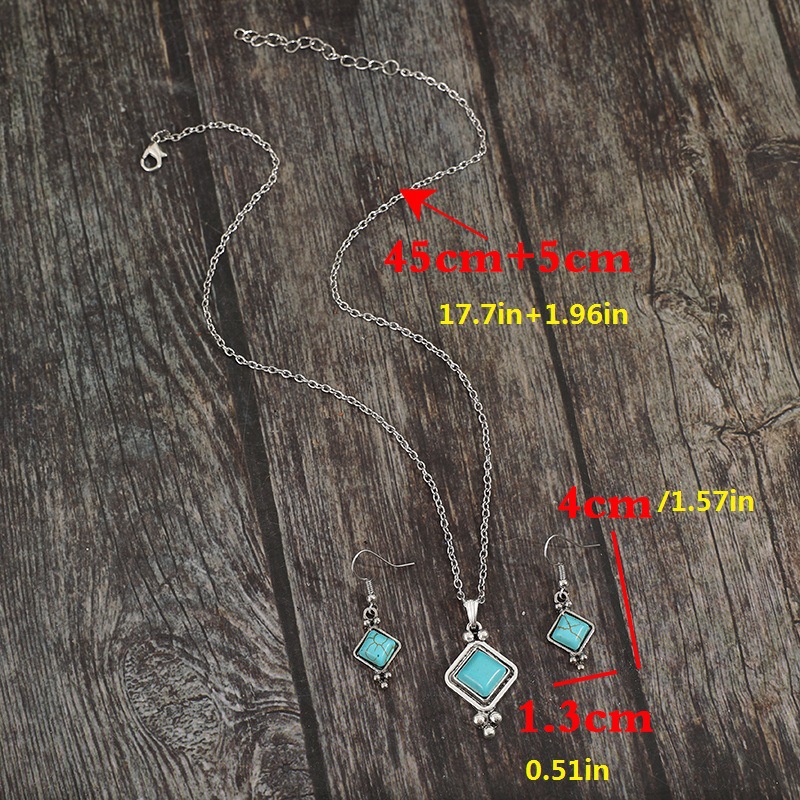 Bohemian diamond turquoise necklace and earrings set