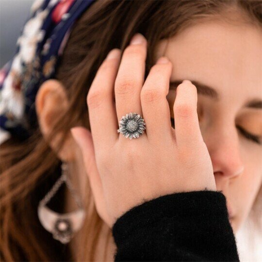 Sterling Silver Sunflower Ring