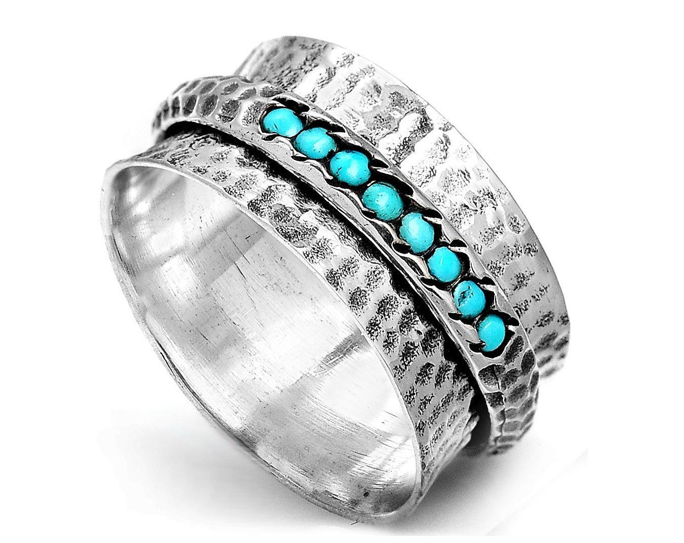 S925 MultiTurquoise Large Circle Ring