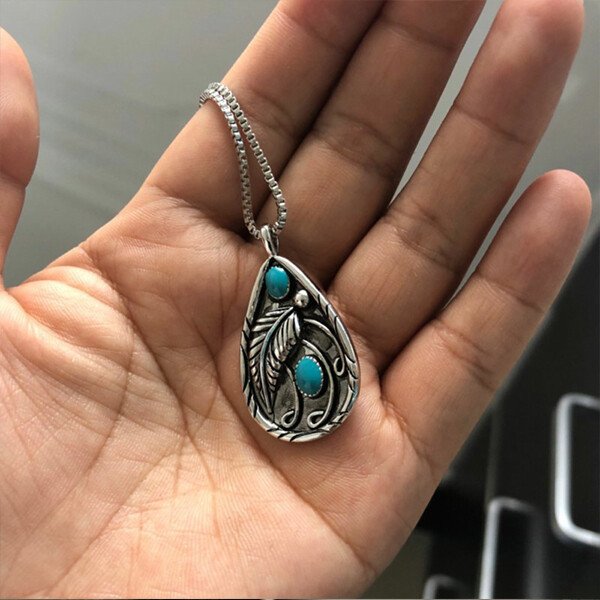 Turquoise Feather Pendant Necklace