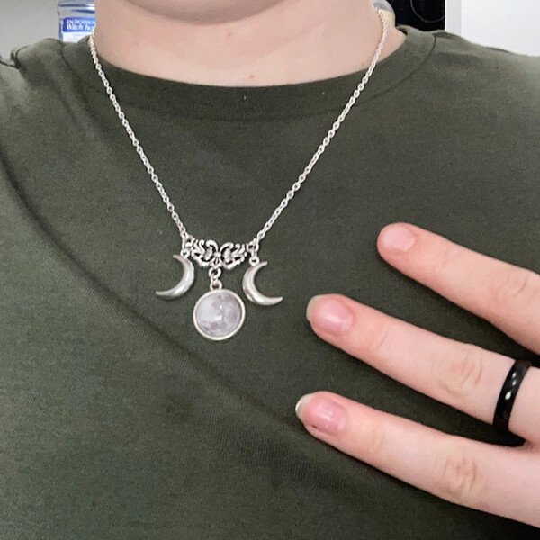 Sterling Silver Triple Moon Pendant Necklace