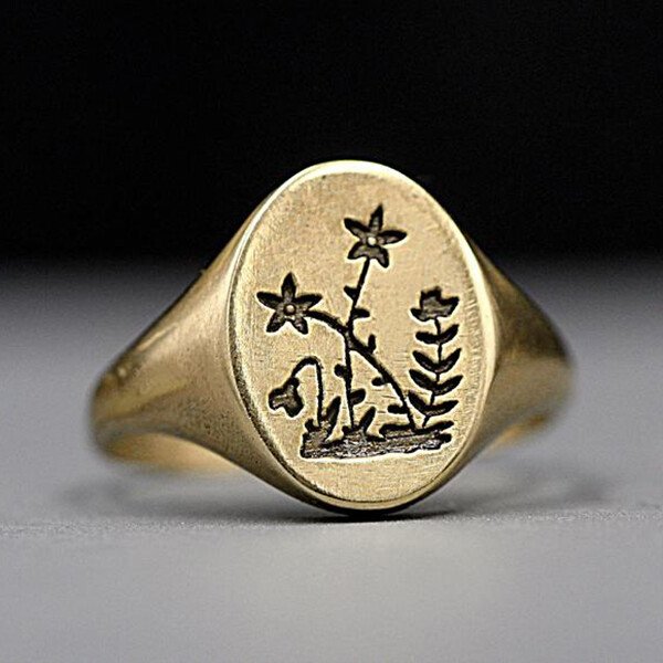 Vintage Wildflower Signet Ring