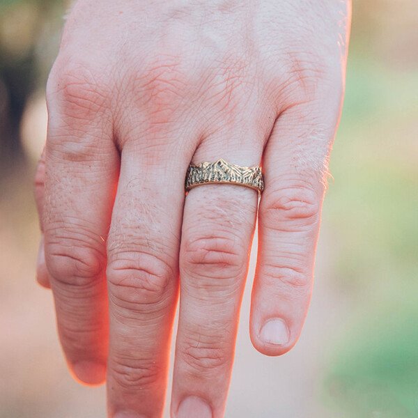 Vintage Gold Mountains and Forest Ring