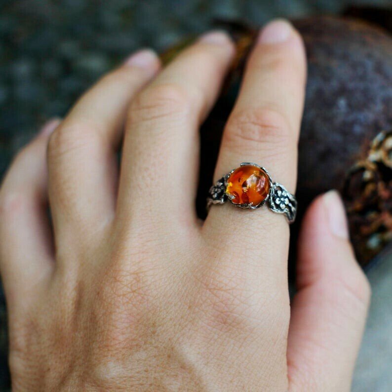 Women's Amber Flower Ring