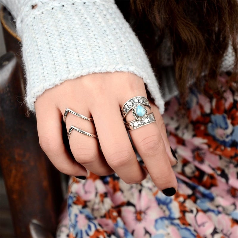 925 Turquoise Drop Openwork Ring