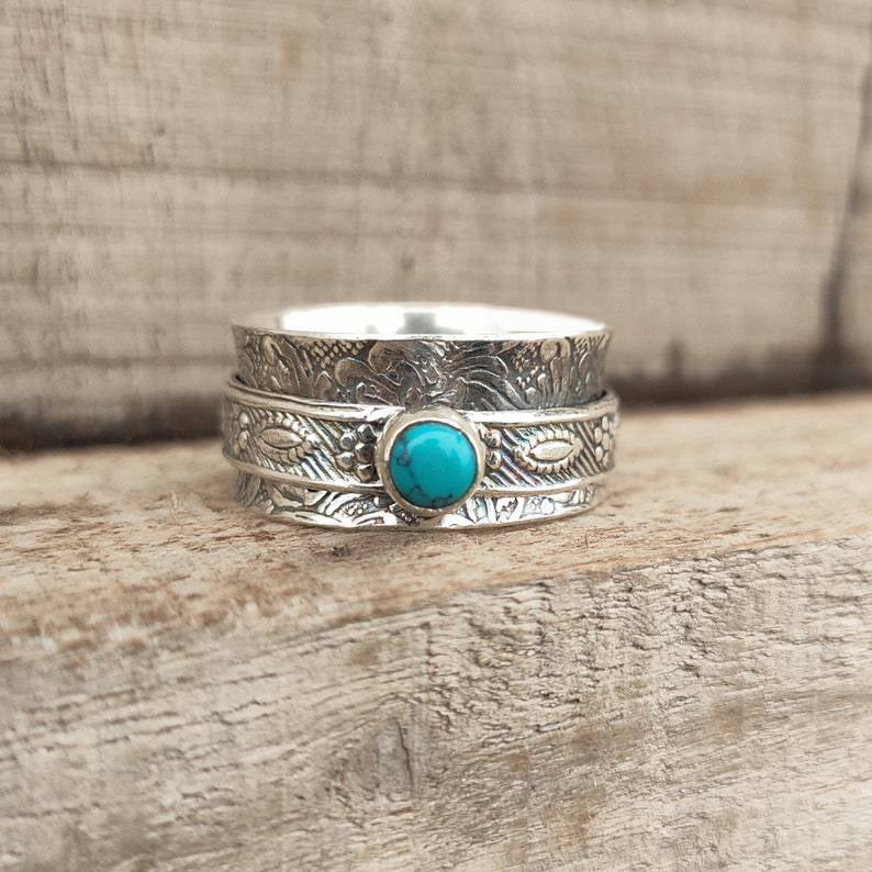925 Suspended Turquoise Swivel Ring