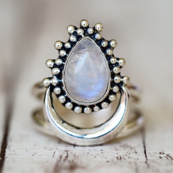Crescent Moonstone Ring