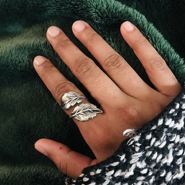Sterling Silver Leaf Adjustable Ring