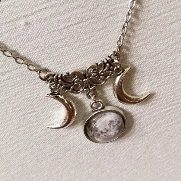 Sterling Silver Triple Moon Pendant Necklace