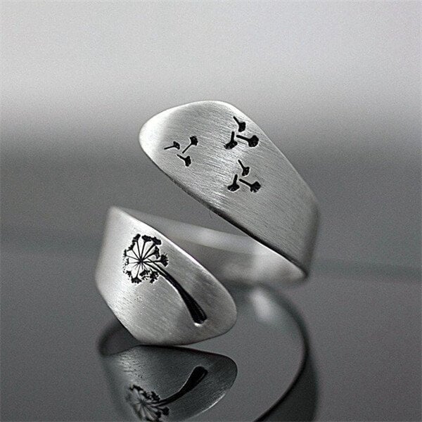925 Hand Carved Dandelion Ring