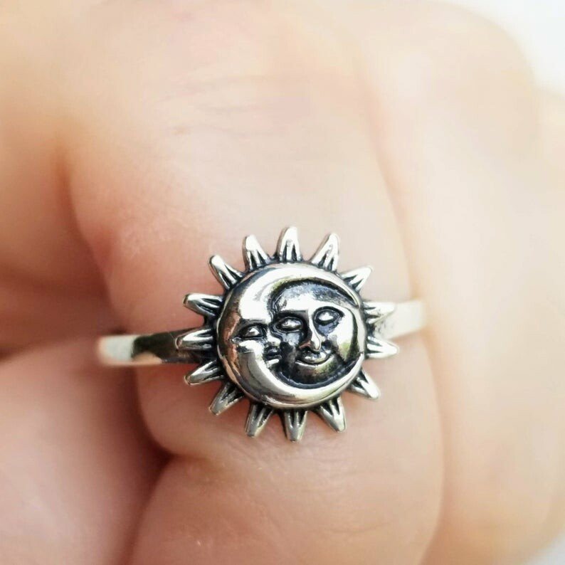 Vintage Ladies Sun Moon 925 Silver Ring