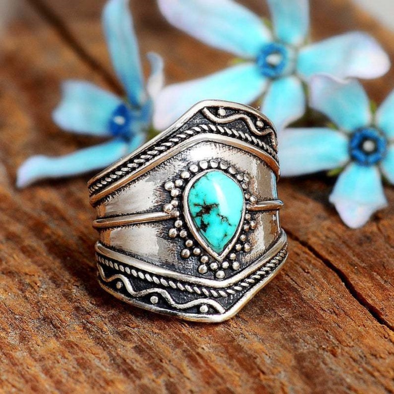 Retro Bohemian Turquoise Irregular Ring