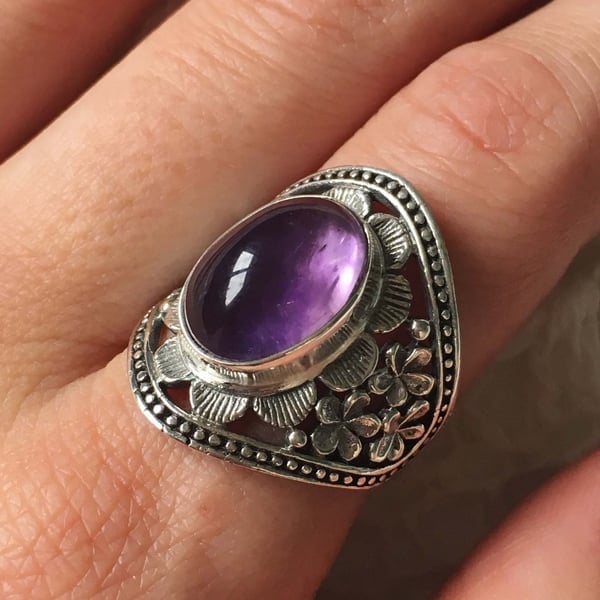 925 Purple Gemstone Flower Ring
