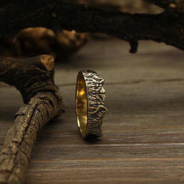 Vintage Gold Mountains and Forest Ring