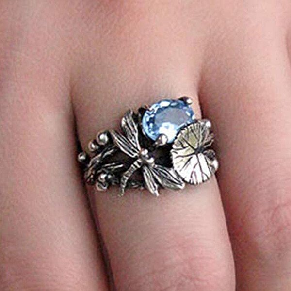 Vintage Dragonfly Blue Zircon Ring