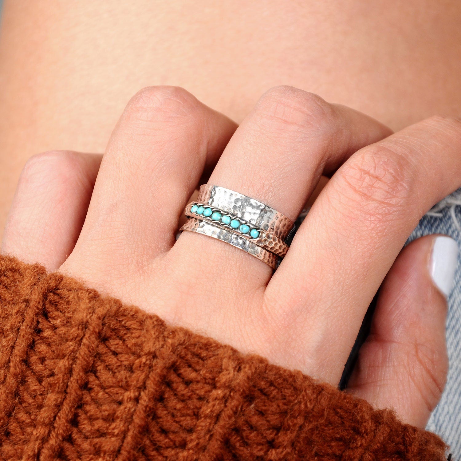 S925 MultiTurquoise Large Circle Ring