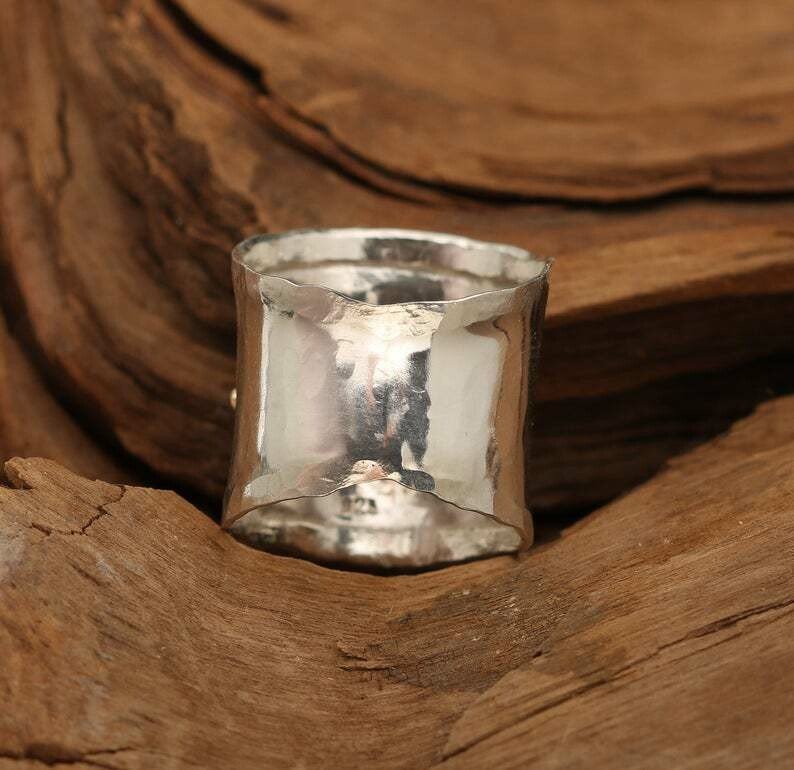 Vintage Dragonfly Wide Band Silver Ring