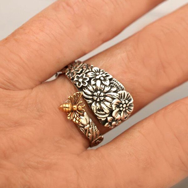 Vintage Flower Bee Spoon Ring