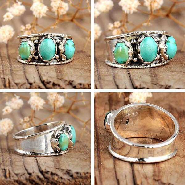 925 Sterling silver Three Stone Turquoise Ring