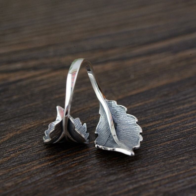 Sterling Silver Leaf Adjustable Ring