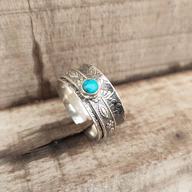 925 Suspended Turquoise Swivel Ring