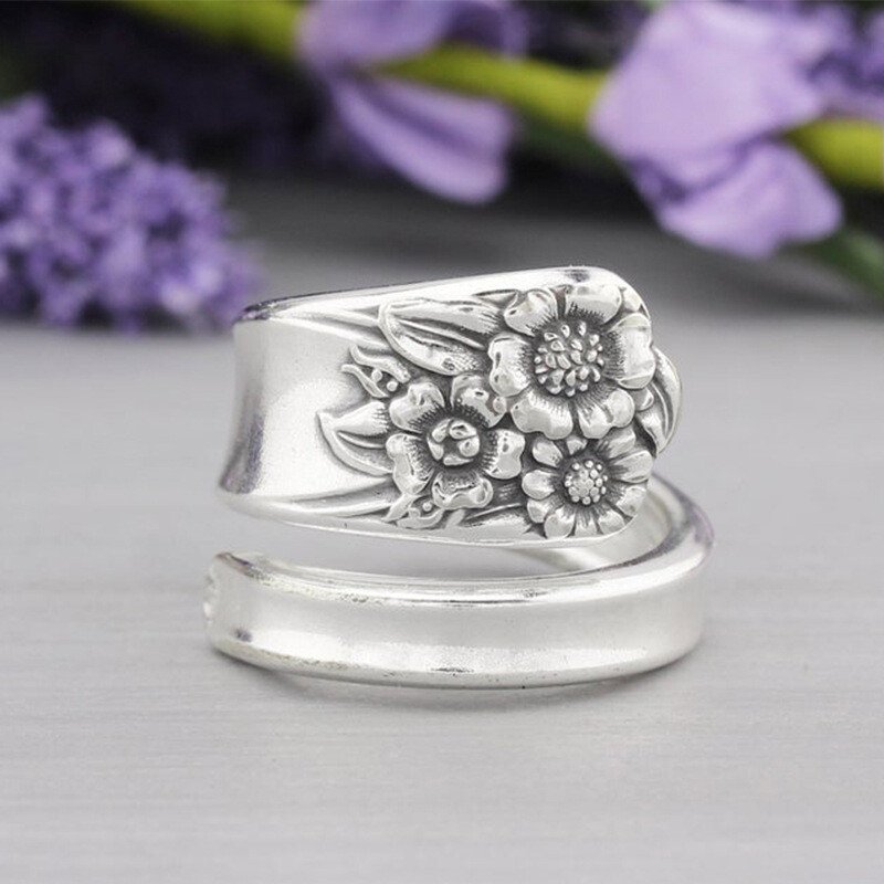 Sunflower Silver Spoon Adjustable Ring