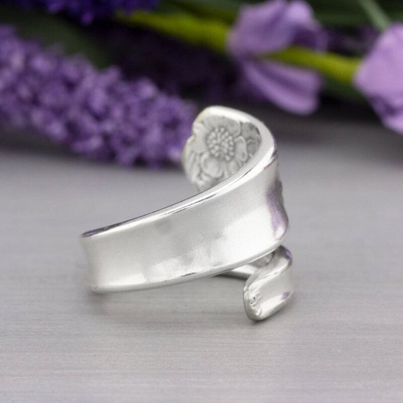 Sunflower Silver Spoon Adjustable Ring