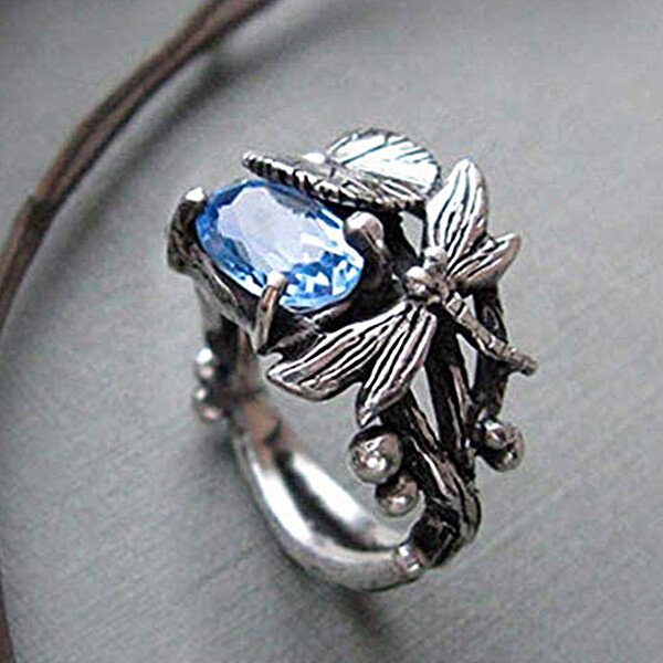 Vintage Dragonfly Blue Zircon Ring