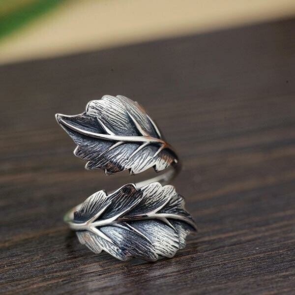 Sterling Silver Leaf Adjustable Ring
