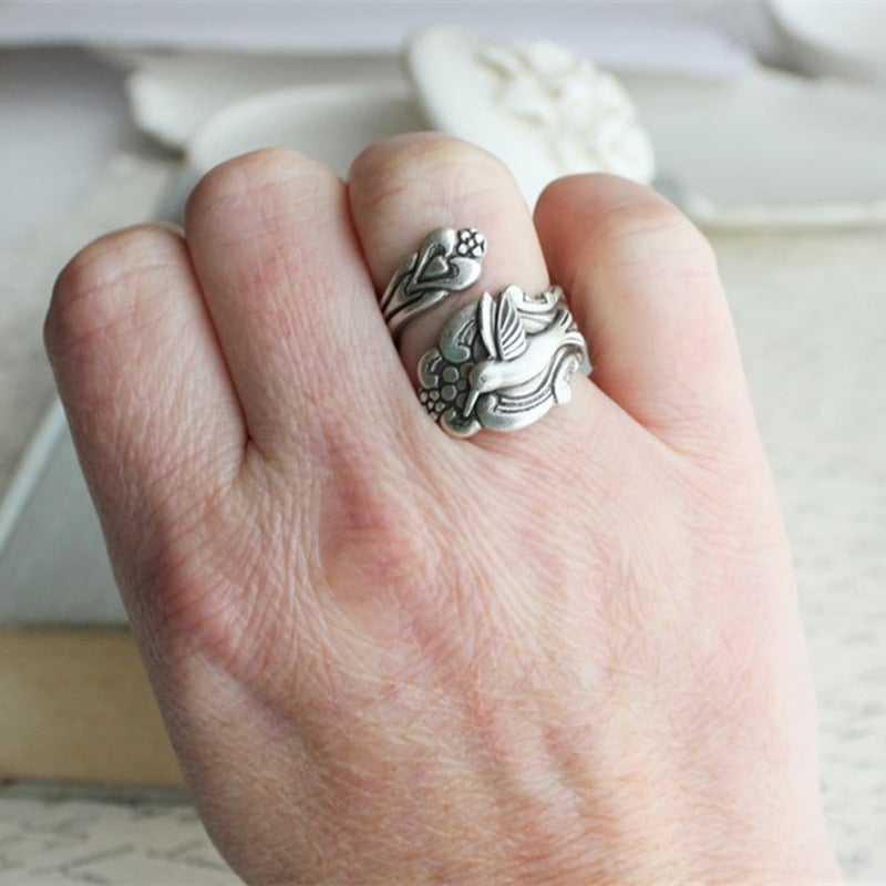 925 Hummingbird Flower Ring