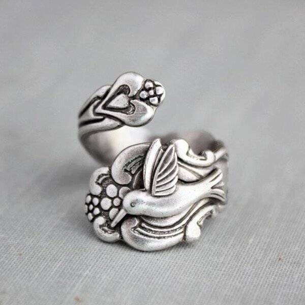 Vintage Silver Hummingbird Spoon Ring