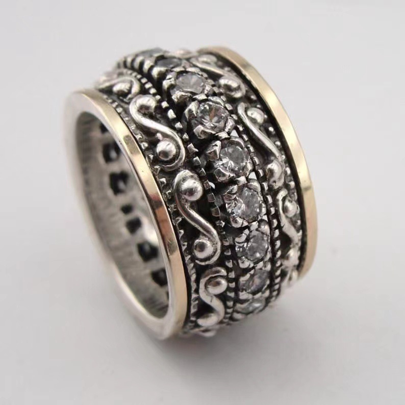 New jewelry simple carved gem lady ring wide version exaggerated index finger ring ring