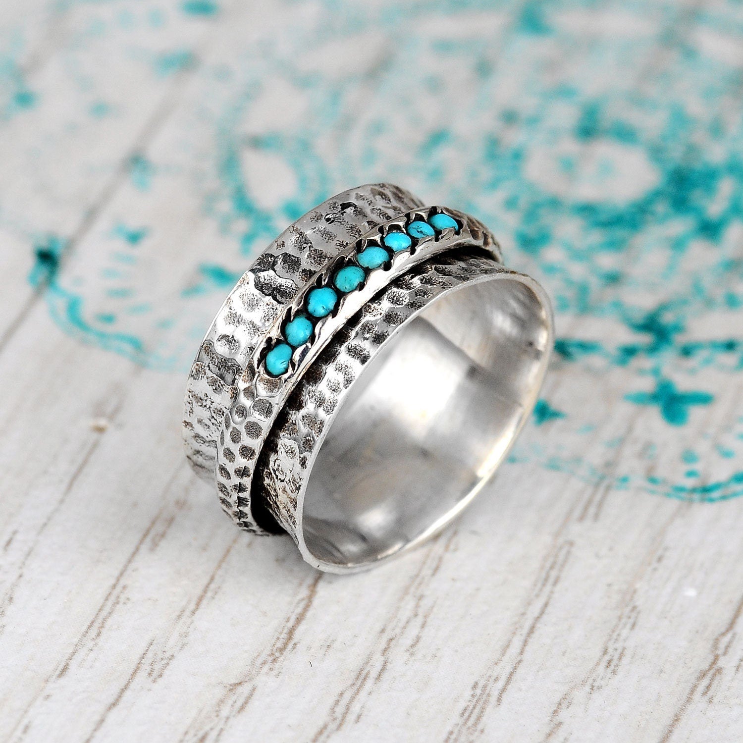 S925 MultiTurquoise Large Circle Ring