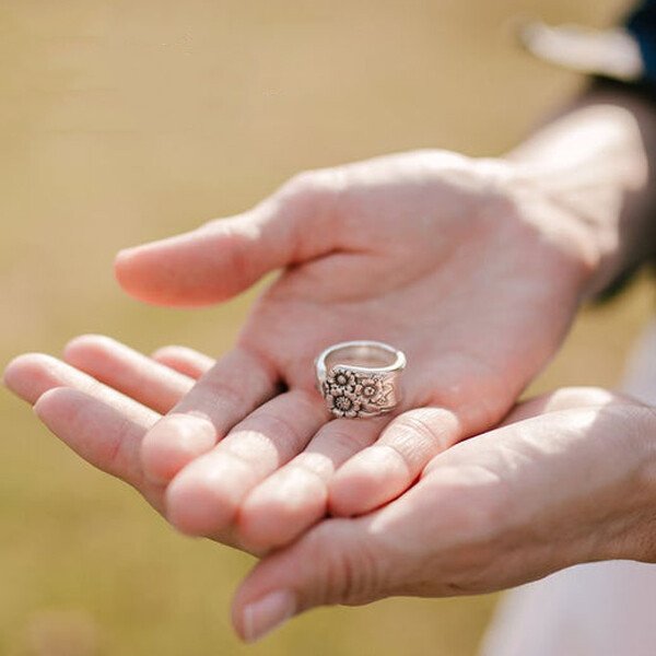Sunflower Silver Spoon Adjustable Ring