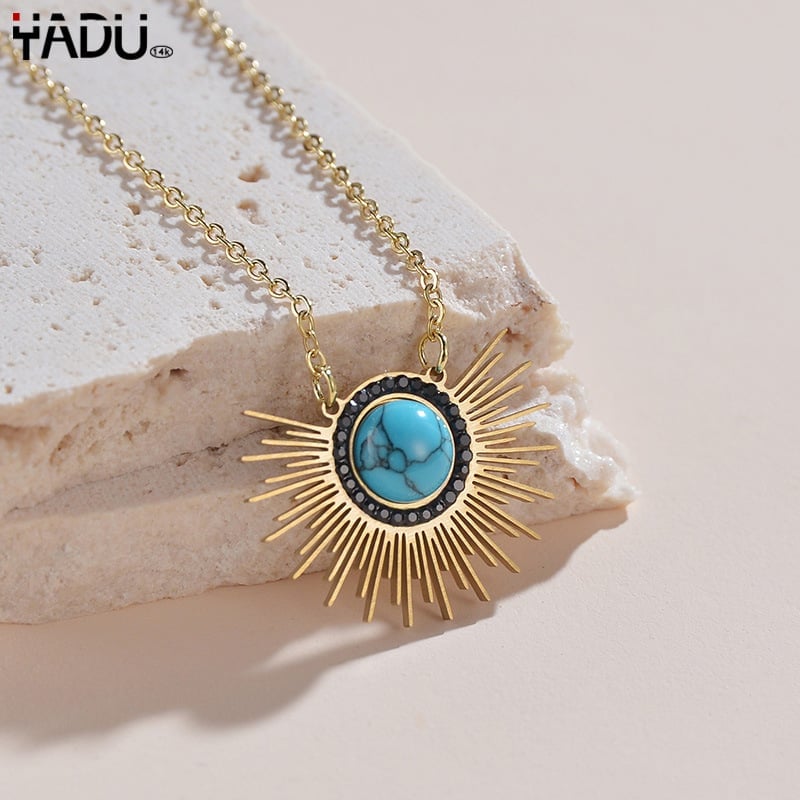 925 Gold sunflower turquoise pendant