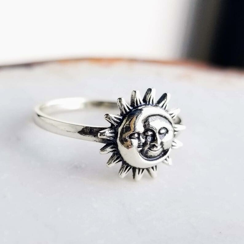 Vintage Ladies Sun Moon 925 Silver Ring