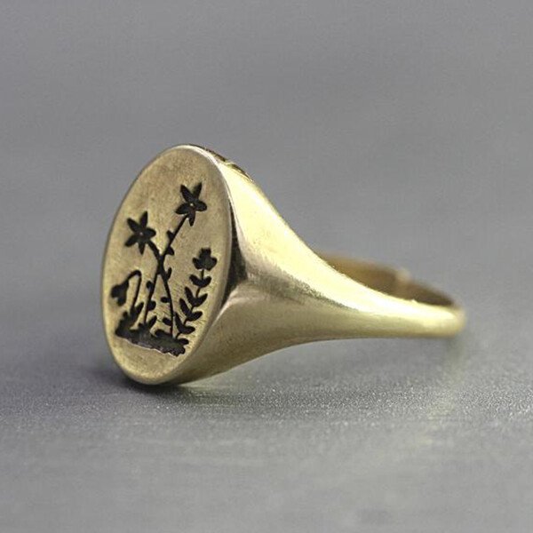Vintage Wildflower Signet Ring