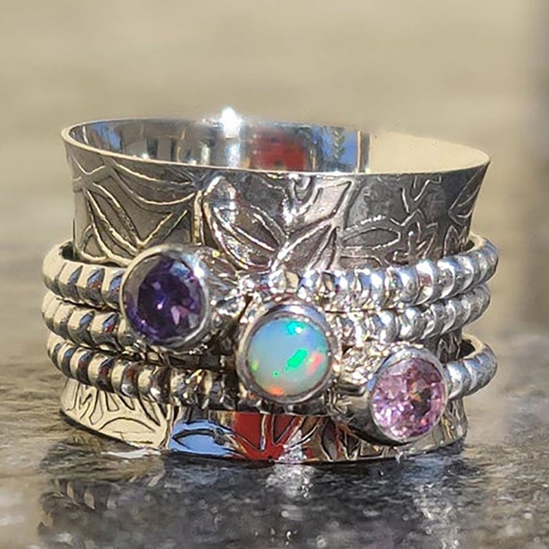925 Sterling Silver Bohemian Gemstone Meditation Spinner Ring