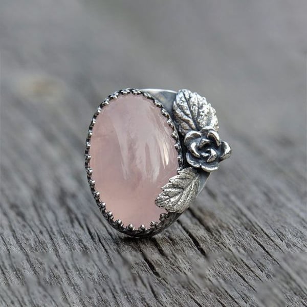 925 Retro Rose Pink Crystal Ring
