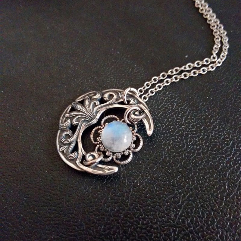 925 Bending Moon Moonlight Gemstone Necklace