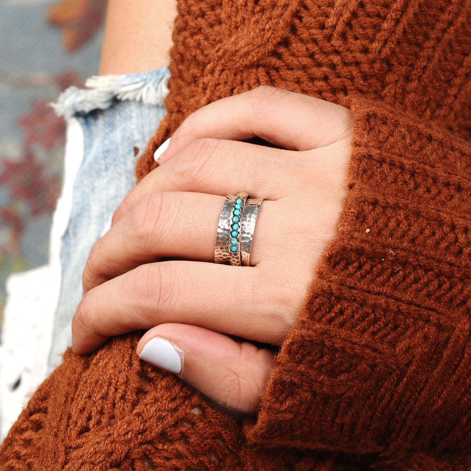 S925 MultiTurquoise Large Circle Ring