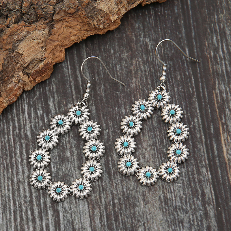 Women's Turquoise Drop Flower Earrings