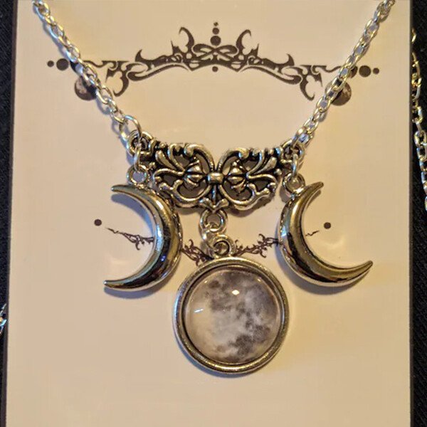 Sterling Silver Triple Moon Pendant Necklace