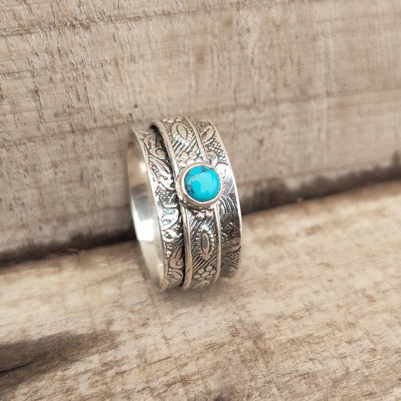 925 Suspended Turquoise Swivel Ring
