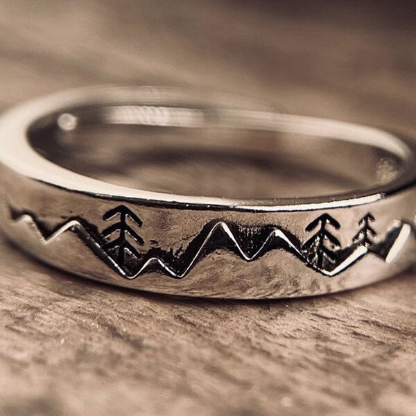 Natural Mountain Forest Silver Adjustable Ring